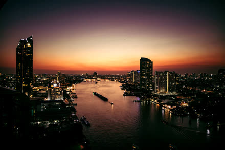 Sunset over the river in Bangkok